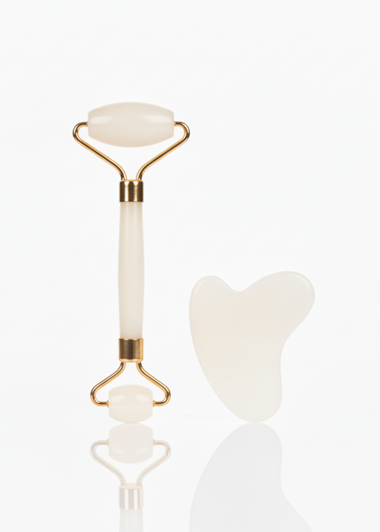 Set De Cuarzo Blanco: Gua Sha + Ve Roller